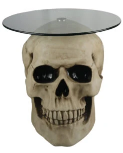 Totenschädel Tisch Mit Glasplatte 56,5cm -Karneval-Universe totenkopf tisch mit runder glasplatte totenschaedel tisch mit runder glasplatte skull table with round glass plate 54783 05